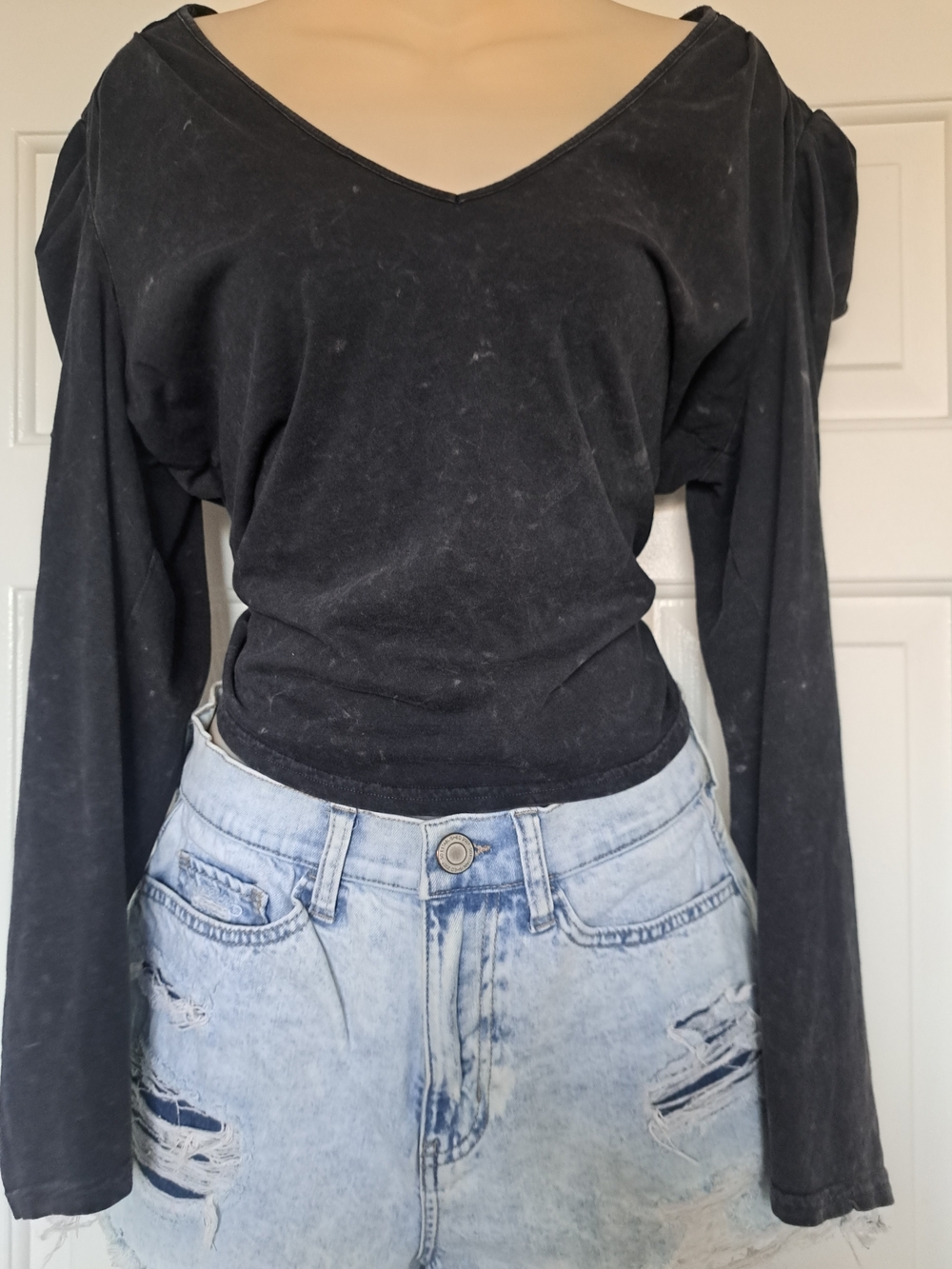 So curvy mom shorts with black long sleeve top